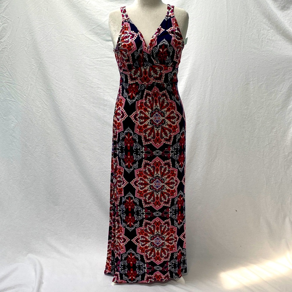 Loveappella Red and Navy Floral Maxi Dress